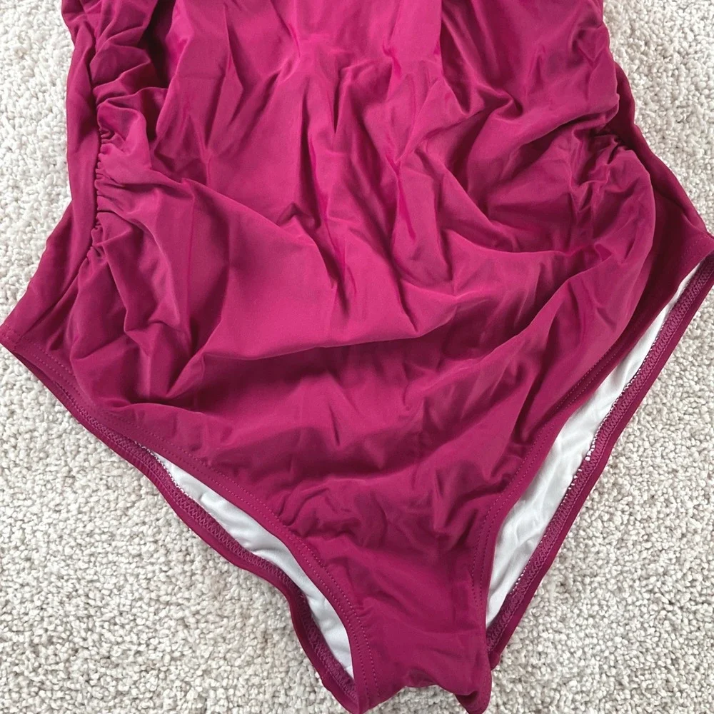 Charmo Womens Maternity One Piece Swimsuit Plum Scalloped Ruched‎ UPF 50+ Size M
